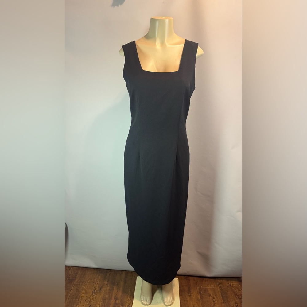 Biya Black Pencil Sheath Midi Dress Backless Square Neck Sleeveless Large LBD